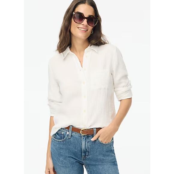 J Crew Factory Gauze Cotton Button Front Top Blouse Women's Size XXS Summer - Picture 1 of 9